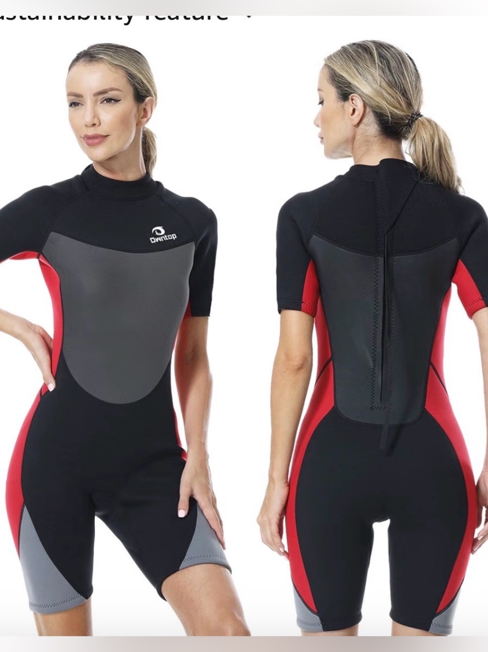 Owntop Shorty Wetsuit - Red/Black/Grey 2mm Neoprene women /men surfing 1043